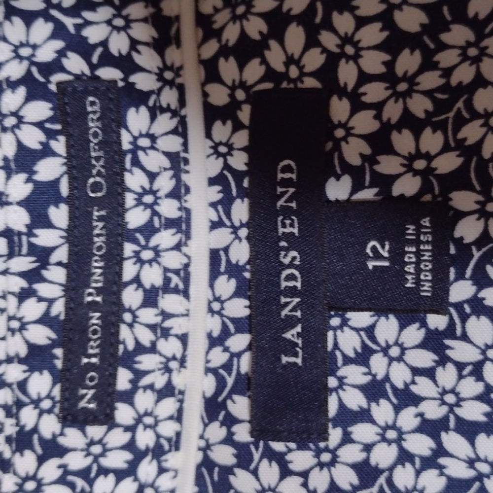 Land's End no-iron black and white cotton button-down shirt 12 - Picture 4 of 7